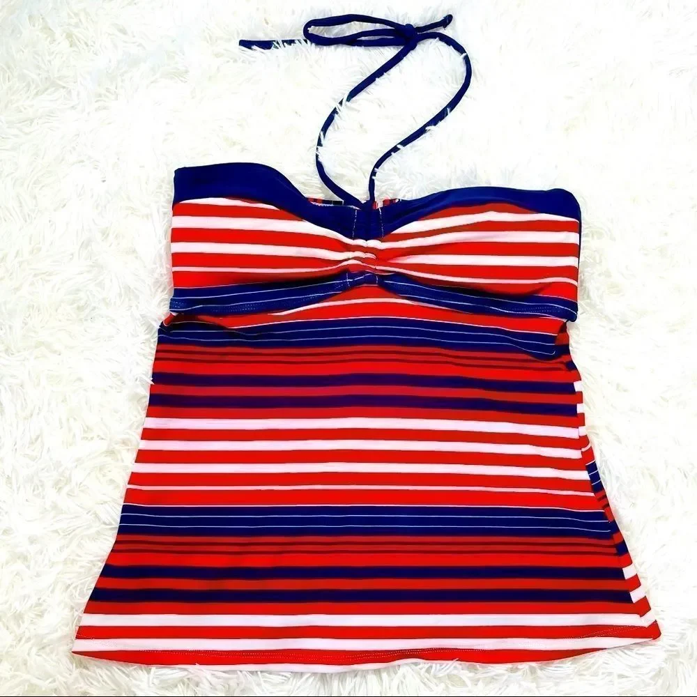 EUC‎ Arizona Striped Tankini Halter Swim Top M Red